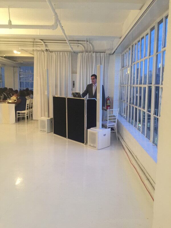 NYC Wedding with dj DJ Dave and DJ setup at Studio 450 Wedding during dinner