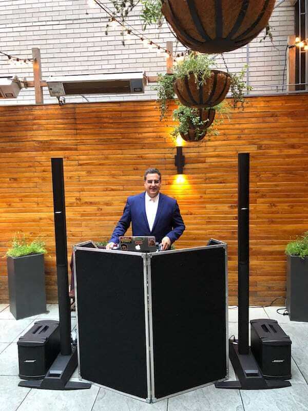 Rooftop Wedding New York City DJ Dave Swirsky DJ Set up on Aretskys rooftop