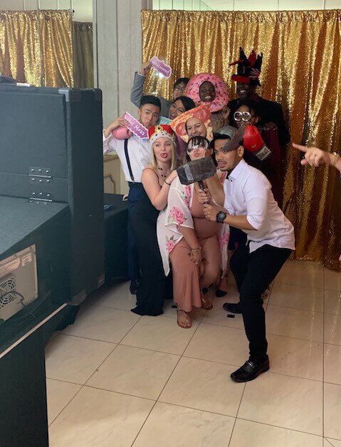 Leonards Palazzo wedding Guests enjoying Expressway Music photo booth at Leonard's of Great Neck